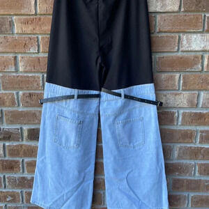Denim Hybrid Flare Leg Pants Color: Blue)
